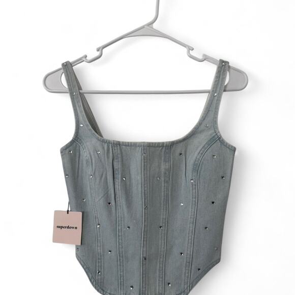Superdown denim corset with rhinestones - Picture 2 of 5